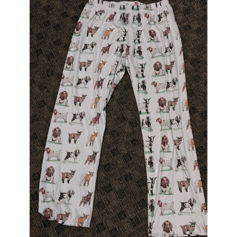 Cute Goat Print‎ Pajama Pants White Sleepwear Loungewear Women's Size Medium
